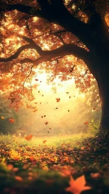 Cinematic autumn canopy with backlit foliage composition.