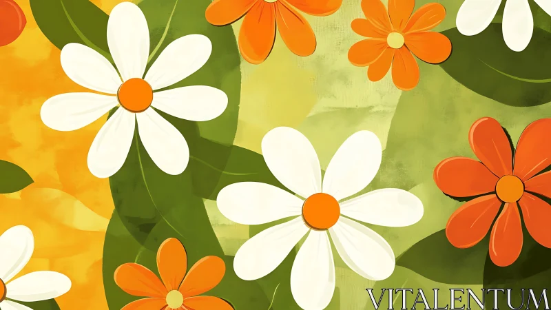 Vibrant digital floral arrangement with orange and white flowers