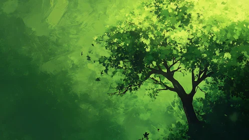 Sunlit green tree offering quiet shade and gentle calm.
