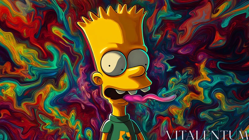 Cartoon boy trips out against swirling neon vortex backdrop