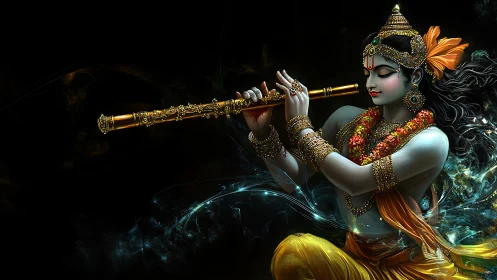 Moonlit flutist spills liquid gold music across the dark