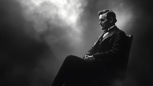 Solitary statesman carved from shadow and silver light.