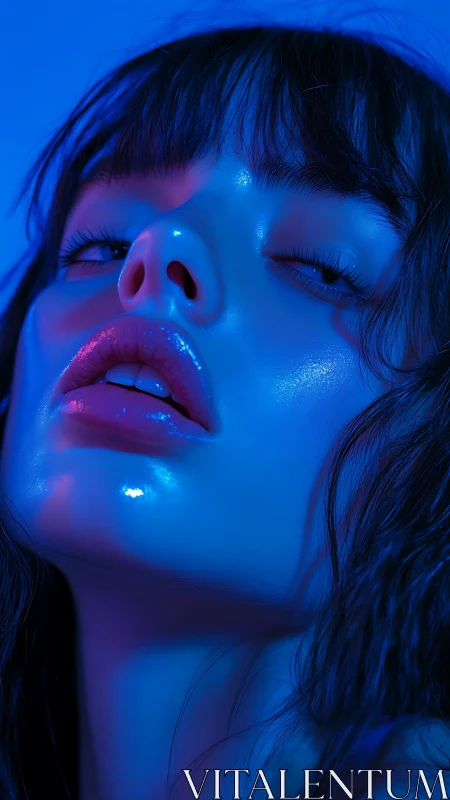 Luminous blue portrait of a dream-soaked, glossy gaze.