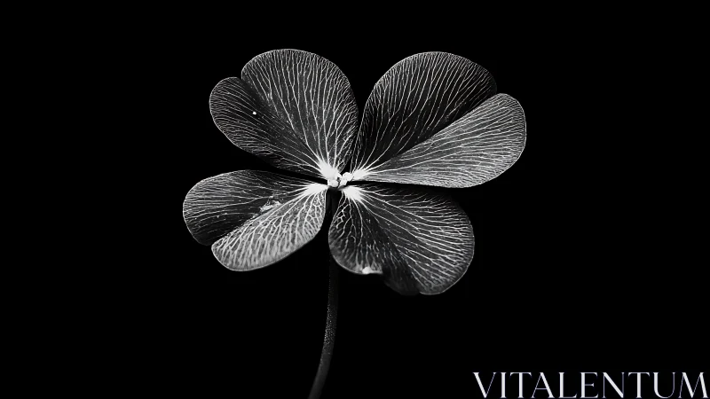 Monochrome macro clover leaf with luminous vein detail.
