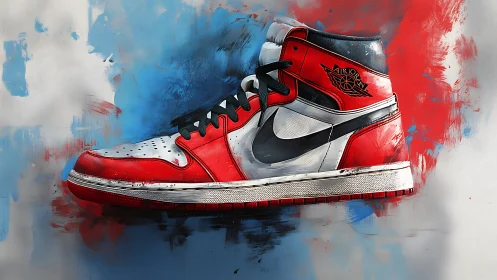 Streetborn sneaker rockets across a paintstorm sky