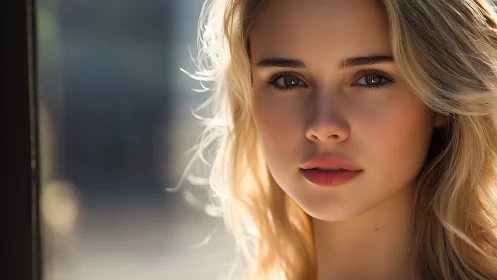 Sunlit gaze of a golden haired dreamer in quiet focus.