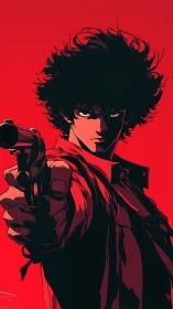 Brooding gunman silhouette dominates crimson frame.