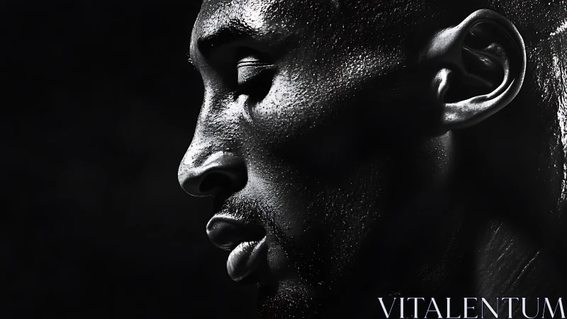 Focused side profile in dramatic black and white light.