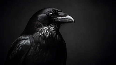 Majestic Raven Portrait in Dramatic Black and White Photography.