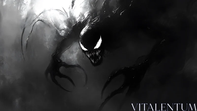 Shadow-clawed nightmare hunts through swirling monochrome mist.