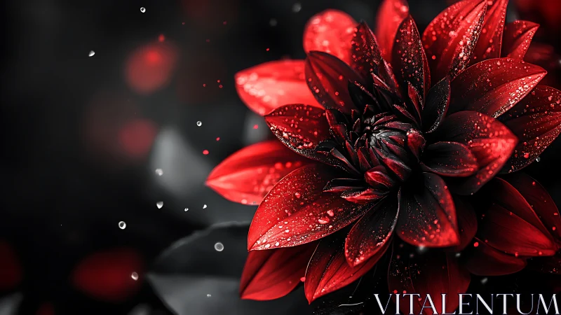 Red Lotus in Rain: Dewdrop Elegance.