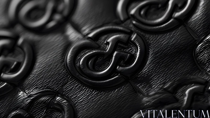 Embossed black leather with interlocking monogram pattern, luxury style.