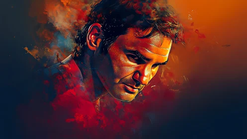 Vivid digital portrait with intense warm color contrast.