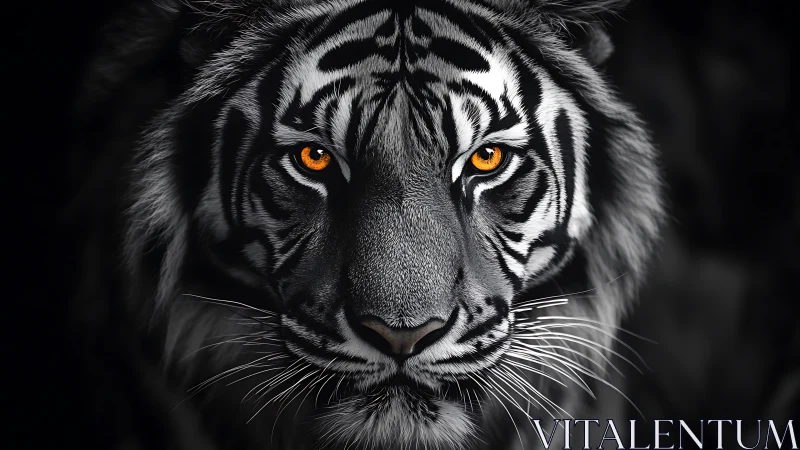 Storm-eyed tiger locked in monochrome jungle standoff.