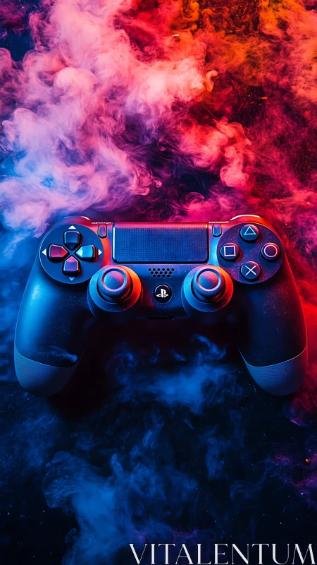PlayStation Controller with Colored Smoke Effects.