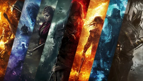 Elemental warriors collide within fractured chromatic planes.