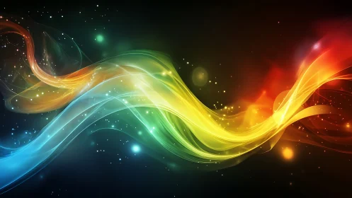 Radiant multicolor light wave arcs across deep cosmic space