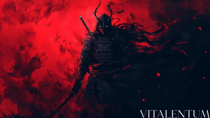 Blood-red storm crowns a shadow samurai with ghostfire eyes.