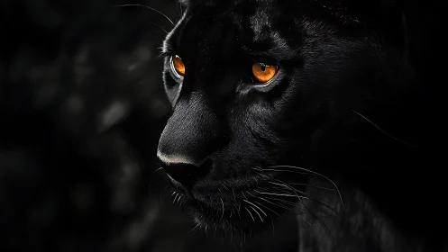 Obsidian gaze pierces darkness with molten amber fire