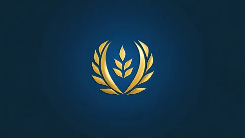 Golden laurel emblem glows softly on deep blue background