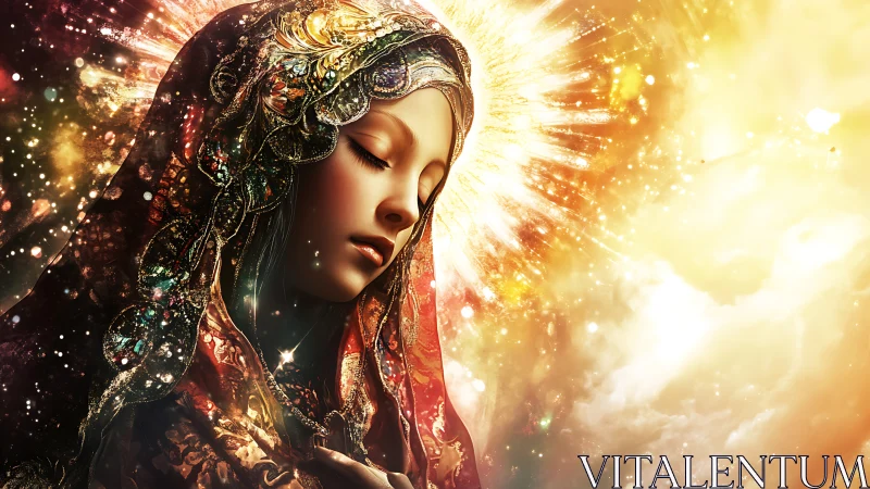 Luminous celestial portrait with jeweled mantle and radiant halo.