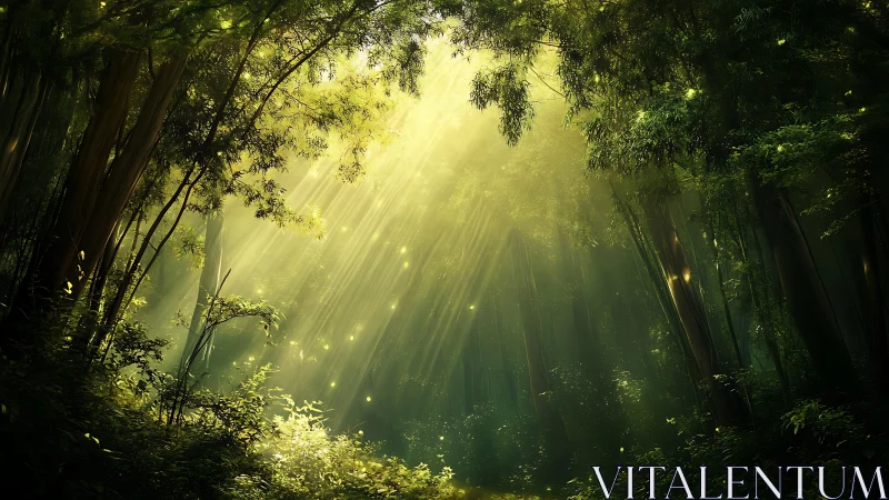 Emerald Cathedral: Sunlight Dances Through Towering Bamboo Forest.