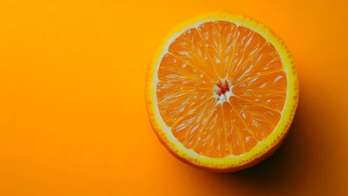 Orange half on monochrome background in overhead view.