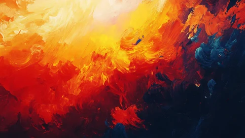 Fiery abstract sky with swirling red and gold brushwork.