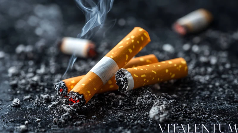 Smoldering cigarette stubs lounge in a gray ash galaxy.