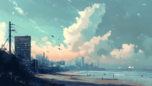 Coastal industrial skyline under cumulonimbus cloud architecture.