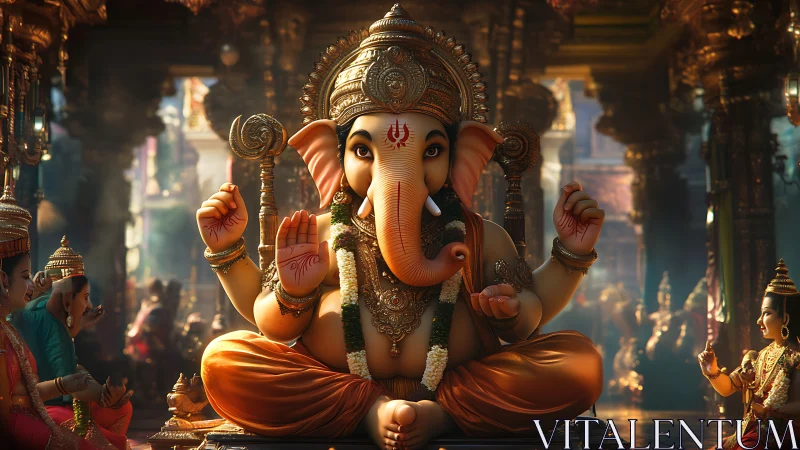 Ornate Ganesha idol rendered in cinematic digital realism