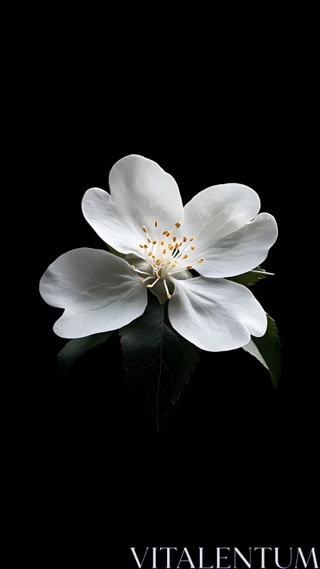 White Jasmine Blossom Against Black Background. Studio Botanical Portrait.