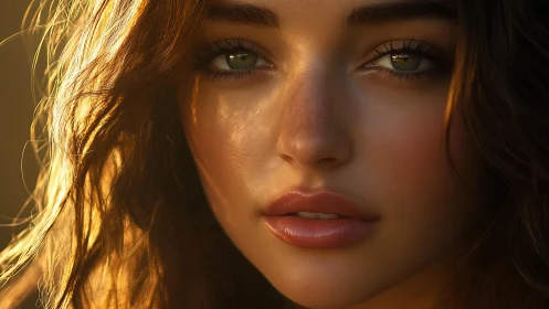 Warm sunset portrait with softly glowing expressive eyes.