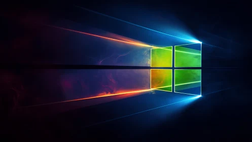 Neon light-trail window logo with spectral glow on black field.