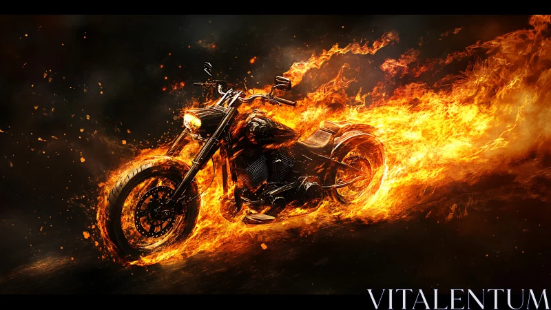 Combustion-driven motorcycle rendered in dynamic pyrokinetic motion.