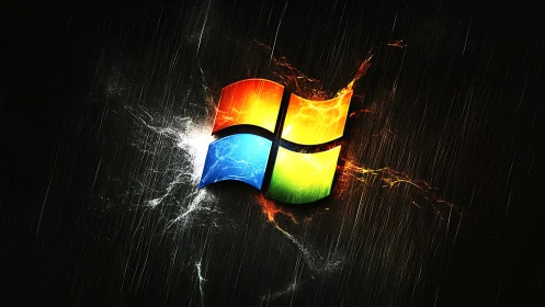 Glowing four-color tech emblem crackling with digital energy.