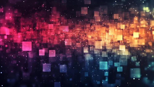 Vibrant digital squares abstract background in neon gradient style.