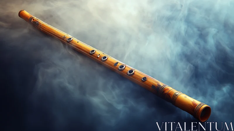 Polished bamboo flute rendered with volumetric fog and soft rim light