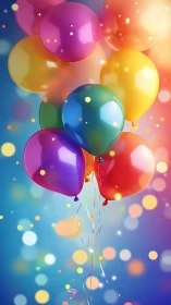 Vibrant Balloons Floating Against Bokeh Background.