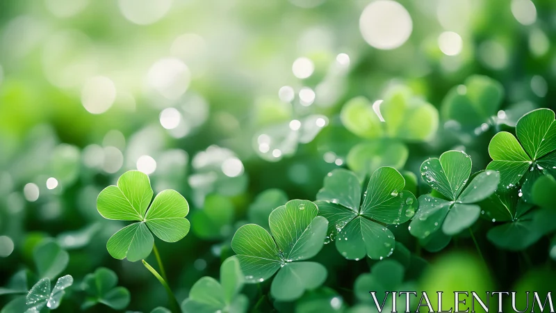 Fresh green clover leaves with soft bokeh light background.