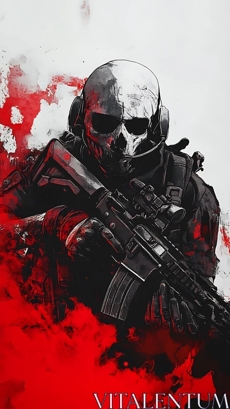 Skull-masked tactical operator framed by red ink clouds.