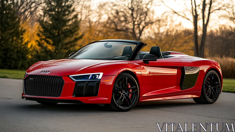 Red convertible sports car parked on suburban roadway.