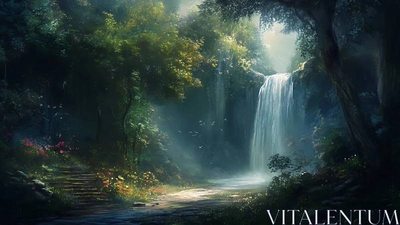 Enchanted Canyon Cascade Bathes in Celestial Luminescence