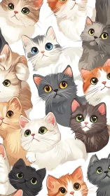 Compositional Feline Cluster with Chromatic Breed Variation.