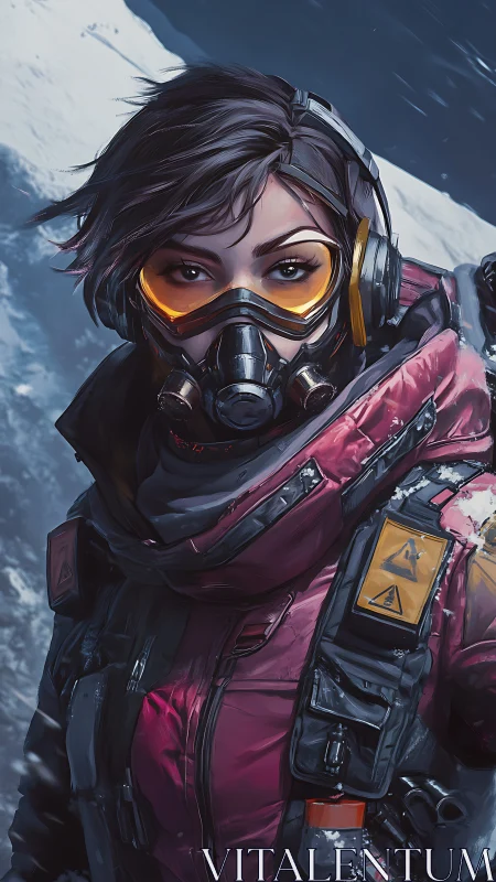 Fearless snowy explorer in bold pink survival gear.