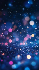Colorful bokeh light field over deep blue abstract background.