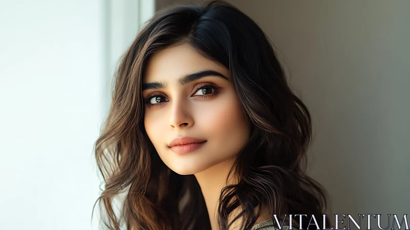 Soft window-lit portrait renders luminous skin and depth