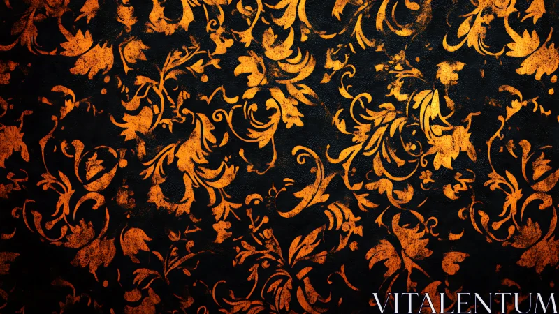 Ember-gold baroque foliage dancing on midnight velvet.