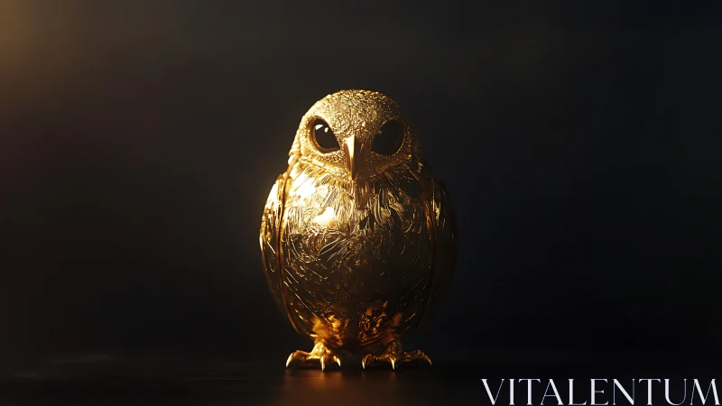 Golden Owl Figurine in Dramatic Lighting, Luxurious Art Style.