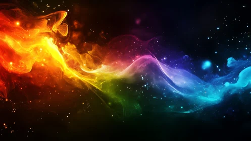 Prismatic nebula stream with luminous cosmic particle field.